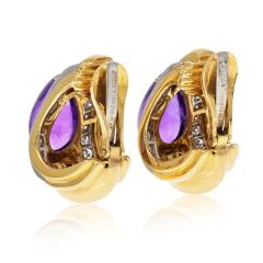 David Webb DAVID WEBB PLATINUM 18K YELLOW GOLD AMETHYST TEARDROP CLIP EARRINGS - 2110419