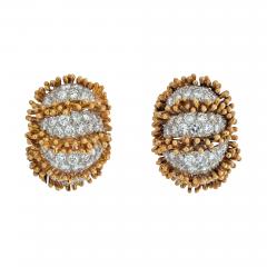 David Webb DAVID WEBB PLATINUM 18K YELLOW GOLD BEADED DIAMOND OVAL CLIP ON EARRINGS - 2349701