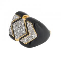 David Webb DAVID WEBB PLATINUM 18K YELLOW GOLD BLACK ENAMEL AND DIAMOND COCKTAIL RING - 3368018