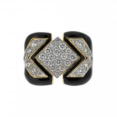 David Webb DAVID WEBB PLATINUM 18K YELLOW GOLD BLACK ENAMEL AND DIAMOND COCKTAIL RING - 3371745