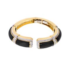 David Webb DAVID WEBB PLATINUM 18K YELLOW GOLD BLACK ENAMEL AND DIAMOND HINGED BRACELET - 2302519
