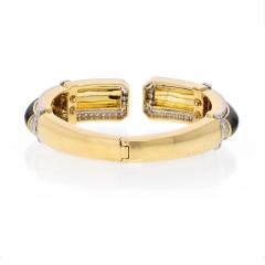 David Webb DAVID WEBB PLATINUM 18K YELLOW GOLD BLACK ENAMEL AND DIAMOND HINGED BRACELET - 2302520