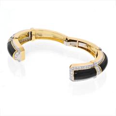 David Webb DAVID WEBB PLATINUM 18K YELLOW GOLD BLACK ENAMEL AND DIAMOND HINGED BRACELET - 2302521