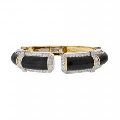 David Webb DAVID WEBB PLATINUM 18K YELLOW GOLD BLACK ENAMEL AND DIAMOND HINGED BRACELET - 2304414