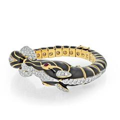 David Webb DAVID WEBB PLATINUM 18K YELLOW GOLD BLACK ENAMEL AND DIAMOND HORSE BRACELET - 2569873