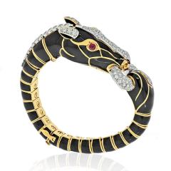 David Webb DAVID WEBB PLATINUM 18K YELLOW GOLD BLACK ENAMEL AND DIAMOND HORSE BRACELET - 2569874