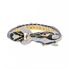 David Webb DAVID WEBB PLATINUM 18K YELLOW GOLD BLACK ENAMEL AND DIAMOND HORSE BRACELET - 2571254