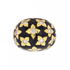 David Webb DAVID WEBB PLATINUM 18K YELLOW GOLD BLACK ENAMEL AND DIAMOND RING - 2283702