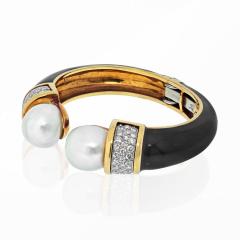 David Webb DAVID WEBB PLATINUM 18K YELLOW GOLD BLACK ENAMEL AND PEARL DIAMOND BRACELET - 2520242