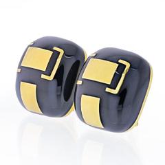 David Webb DAVID WEBB PLATINUM 18K YELLOW GOLD BLACK ENAMEL CUSHION CLIP ON EARRINGS - 1932147