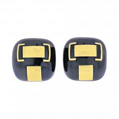 David Webb DAVID WEBB PLATINUM 18K YELLOW GOLD BLACK ENAMEL CUSHION CLIP ON EARRINGS - 1934879