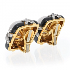 David Webb DAVID WEBB PLATINUM 18K YELLOW GOLD BLACK ENAMEL DIAMOND AND PEARL EARRINGS - 2777328