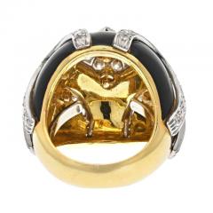 David Webb DAVID WEBB PLATINUM 18K YELLOW GOLD BLACK ENAMEL DIAMOND BOMBE RING - 2997066