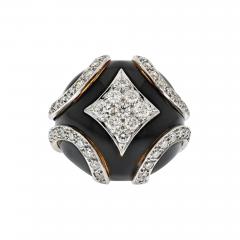 David Webb DAVID WEBB PLATINUM 18K YELLOW GOLD BLACK ENAMEL DIAMOND BOMBE RING - 3000384