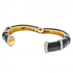 David Webb DAVID WEBB PLATINUM 18K YELLOW GOLD BLACK ENAMEL DIAMOND CUFF BRACELET - 2777330