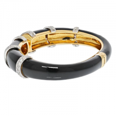 David Webb DAVID WEBB PLATINUM 18K YELLOW GOLD BLACK ENAMEL DIAMOND CUFF BRACELET - 2777337