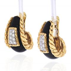 David Webb DAVID WEBB PLATINUM 18K YELLOW GOLD BLACK ENAMEL DIAMOND EARRINGS - 1932107