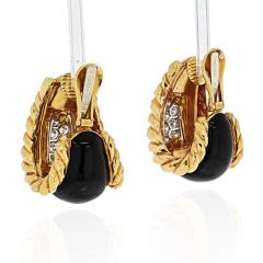 David Webb DAVID WEBB PLATINUM 18K YELLOW GOLD BLACK ENAMEL DIAMOND EARRINGS - 1932108