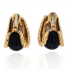 David Webb DAVID WEBB PLATINUM 18K YELLOW GOLD BLACK ENAMEL DIAMOND EARRINGS - 1932109