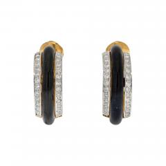 David Webb DAVID WEBB PLATINUM 18K YELLOW GOLD BLACK ENAMEL DIAMOND HOOP EARRINGS - 2720118