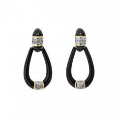 David Webb DAVID WEBB PLATINUM 18K YELLOW GOLD BLACK ENAMEL DOOR KNOCKERS EARRINGS - 3719210