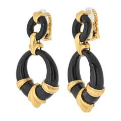 David Webb DAVID WEBB PLATINUM 18K YELLOW GOLD BLACK ENAMEL DOORKNOCKERS EARRINGS - 3332964