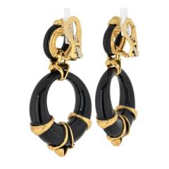 David Webb DAVID WEBB PLATINUM 18K YELLOW GOLD BLACK ENAMEL DOORKNOCKERS EARRINGS - 3332967