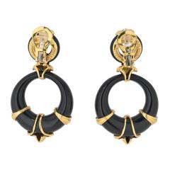 David Webb DAVID WEBB PLATINUM 18K YELLOW GOLD BLACK ENAMEL DOORKNOCKERS EARRINGS - 3332969