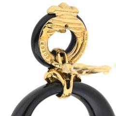 David Webb DAVID WEBB PLATINUM 18K YELLOW GOLD BLACK ENAMEL DOORKNOCKERS EARRINGS - 3332971