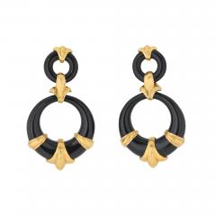 David Webb DAVID WEBB PLATINUM 18K YELLOW GOLD BLACK ENAMEL DOORKNOCKERS EARRINGS - 3334150