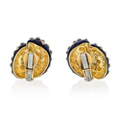 David Webb DAVID WEBB PLATINUM 18K YELLOW GOLD BLACK ENAMEL GOLD STUDDED CLIP EARRINGS - 2554016