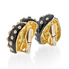 David Webb DAVID WEBB PLATINUM 18K YELLOW GOLD BLACK ENAMEL GOLD STUDDED CLIP EARRINGS - 2554018