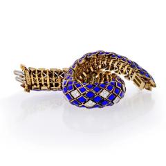 David Webb DAVID WEBB PLATINUM 18K YELLOW GOLD BLUE ENAMEL AND DIAMOND BRACELET - 1796911