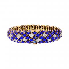 David Webb DAVID WEBB PLATINUM 18K YELLOW GOLD BLUE ENAMEL AND DIAMOND BRACELET - 1798600