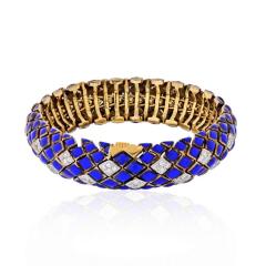 David Webb DAVID WEBB PLATINUM 18K YELLOW GOLD BLUE ENAMEL AND DIAMOND BRACELET - 1796913