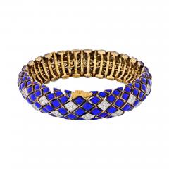 David Webb DAVID WEBB PLATINUM 18K YELLOW GOLD BLUE ENAMEL AND DIAMOND BRACELET - 1798601