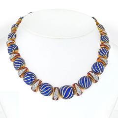 David Webb DAVID WEBB PLATINUM 18K YELLOW GOLD BLUE ENAMEL NECKLACE - 3332798