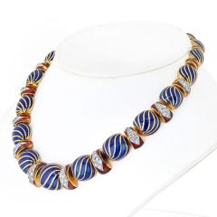 David Webb DAVID WEBB PLATINUM 18K YELLOW GOLD BLUE ENAMEL NECKLACE - 3332799