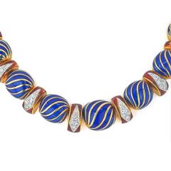 David Webb DAVID WEBB PLATINUM 18K YELLOW GOLD BLUE ENAMEL NECKLACE - 3332800