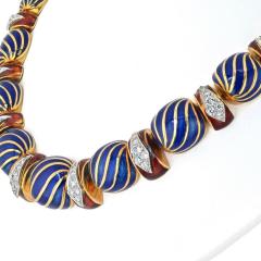 David Webb DAVID WEBB PLATINUM 18K YELLOW GOLD BLUE ENAMEL NECKLACE - 3332801