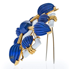 David Webb DAVID WEBB PLATINUM 18K YELLOW GOLD BLUE LAPIS LAZULI AND WHITE ENAMEL BROOCH - 2707868