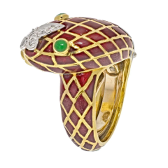 David Webb DAVID WEBB PLATINUM 18K YELLOW GOLD BROWN ENAMEL DIAMOND SNAKE RING - 2765365