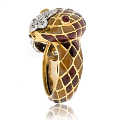 David Webb DAVID WEBB PLATINUM 18K YELLOW GOLD BROWN ENAMEL SNAKE DIAMOND RING - 3707894