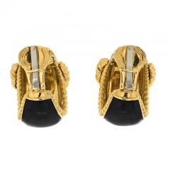 David Webb DAVID WEBB PLATINUM 18K YELLOW GOLD BUCKLE DIAMOND BLACK ENAMEL EARRINGS - 3154996