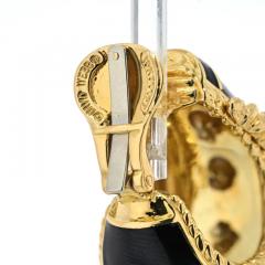 David Webb DAVID WEBB PLATINUM 18K YELLOW GOLD BUCKLE DIAMOND BLACK ENAMEL EARRINGS - 3154997