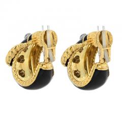 David Webb DAVID WEBB PLATINUM 18K YELLOW GOLD BUCKLE DIAMOND BLACK ENAMEL EARRINGS - 3155000