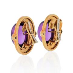 David Webb DAVID WEBB PLATINUM 18K YELLOW GOLD CABOCHON AMETHYST AND DIAMONDS EARRINGS - 1796925