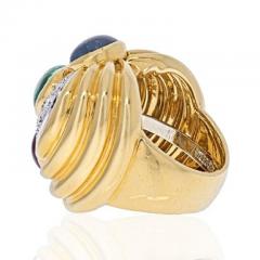 David Webb DAVID WEBB PLATINUM 18K YELLOW GOLD CABOCHON SAPPHIRE EMERALD AND RUBY RING - 1977163