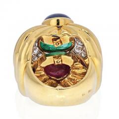 David Webb DAVID WEBB PLATINUM 18K YELLOW GOLD CABOCHON SAPPHIRE EMERALD AND RUBY RING - 1977164