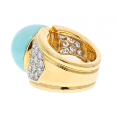 David Webb DAVID WEBB PLATINUM 18K YELLOW GOLD CABOCHON TURQUOISE AND DIAMOND RING - 2777321